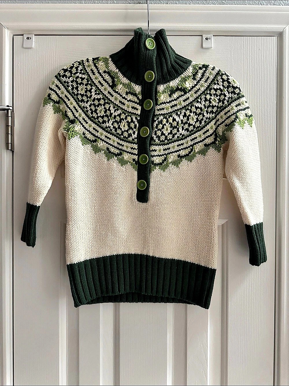 BANANA REPUBLIC Fair Isle Turtleneck Green White Y2K 2000s XS Petite Cabincore